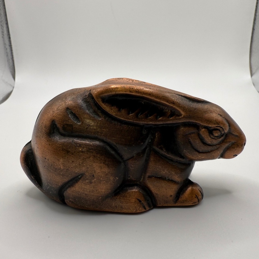 Vintage Copper Figurine Rabbit Bunny Statue Made‎ in Taiwan